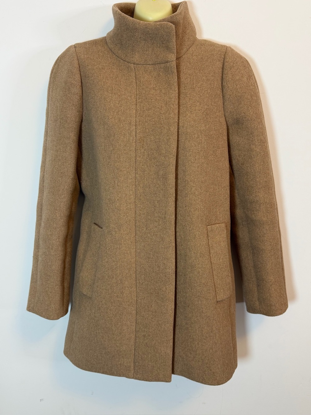 J. Crew Mercantile Camel Stand-Collar Wool Zip Front Pea Coat